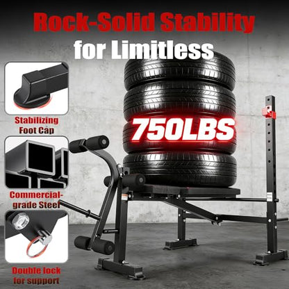 750LBS Weight Bench with Bench press rack, Adjustable Workout Bench Set with Leg Extension/Curl,Standard Bench Press Set for Home Gym Full Body Training