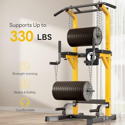 SogesPower Multi-Function Power Tower Pull Up Bar Station Pull Up Dip Station for Home Gym, 10-Level Adjustable Height Pull Up Bar Stand Dip Bar Strength Training Workout Equipment