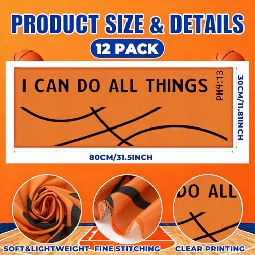 12 Pcs Basketball Cooling Towel Basketball Team Gifts Favors for Men Bible Verse I Can Do All Things Workout Sweat Rags for Neck and Face Microfiber Towel for Gym, Camping, Outdoor Sport - style: Basketball