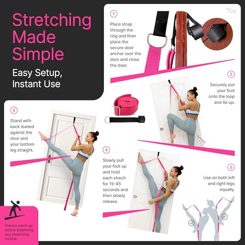 Door Leg Stretcher Strap with Sturdy Door Anchor & Resistance Band - Splits & Flexibility Trainer for Ballet, Dance, Gymnastics, Cheer, Pole | Kids, Teens, Adults | Premium Gift Box, Printed Guide & Travel Bag