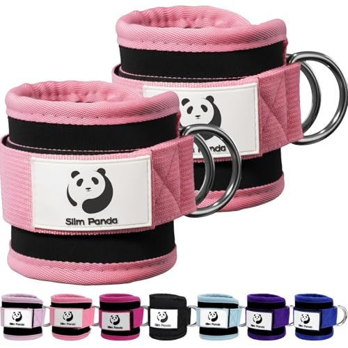 Slim Panda Ankle Strap for Cable Machine,Ankle Cuff for Kickbacks, Booty Hip Abductors,Glute Workouts, Leg Extensions, Curls for Men and Women, Adjustable with Double D-Rings - color: Pink, style: Pair