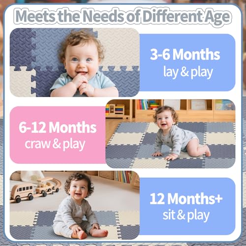 Foam Play Mat, EVA Non-Toxic Interlocking Floor Mats - color: White/Dark Blue/Gray Blue, size: 16 Pcs/47.2*47.2