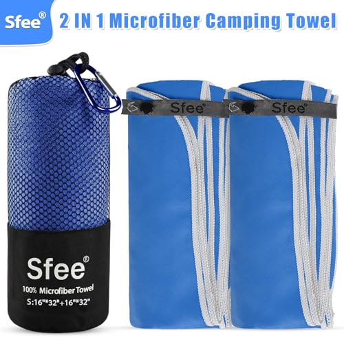 2 Pack Microfiber Travel Towel, Quick Dry Camping Towel Super Absorbent Compact Lightweight Sports Gym Towels Set for Gym, Hiking, Pool, Backpacking, Bath, Yoga