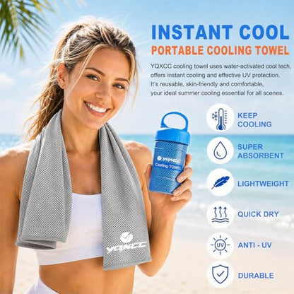 2 Pack Cooling Towels (47"x12"), Ice Cool Neck Towel, Soft Breathable Microfiber for Yoga, Golf, Gym, Running, Camping & Hot Weather