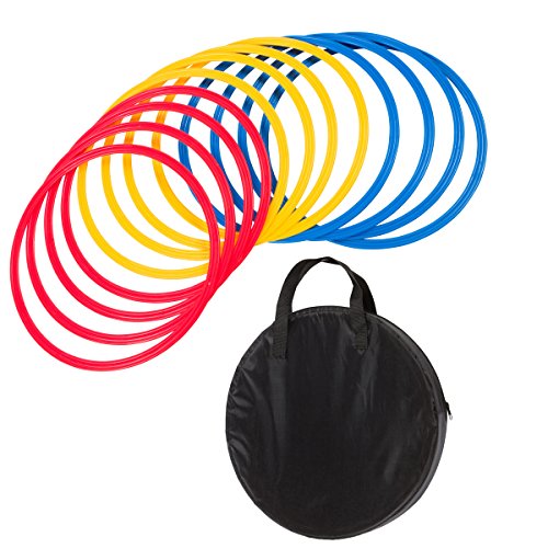 Speed & Agility Training Rings - Set of 12 - with Carrycase - by Trademark Innovations - color: Red/Yellow/Blue, size: 16"