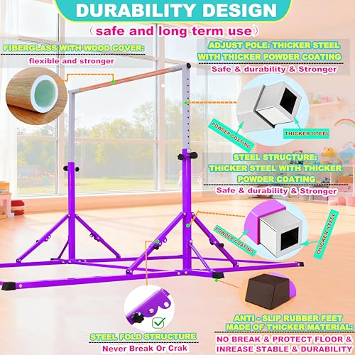 MARFULA Gymnastic Kip Bar for Kids Teens Ages 3-25 of All Gymnastic Levels - color: Purple(5 Ft Base)