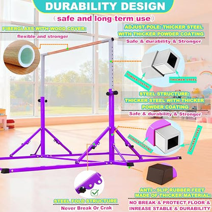 MARFULA Gymnastic Kip Bar for Kids Teens Ages 3-25 of All Gymnastic Levels - color: Purple(5 Ft Base)