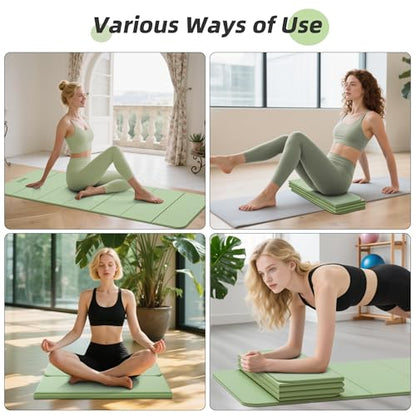 Foldable Yoga Mat,74"Lx32"Wx1/3"Thick,Folding Exercise Mat,Non-slip Wide Pilates Mats for Home Workout/Travel, Portable Yoga Mat Thick for Yoga/Pilates/Camping/Floor Exercises