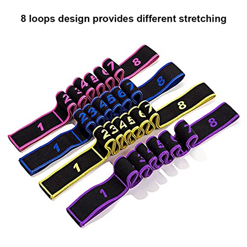 Muka Elastic Yoga Strap with Loops for Flexibility, Exercise Stretching Band for Physical Therapy - color: Purple