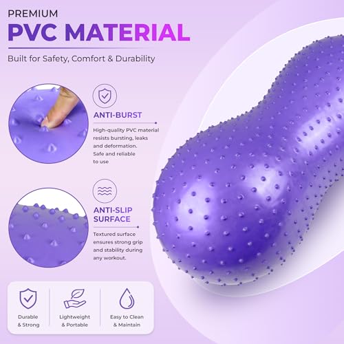 Sensory Peanut Ball 35x18 Inch, Anti Burst Peanut Shaped Therapy Ball with Air Pump, Yoga Exercise Ball for Pregnancy Labor Fitness Balance Core Physical Strength Training Flexible Wiggle Seating