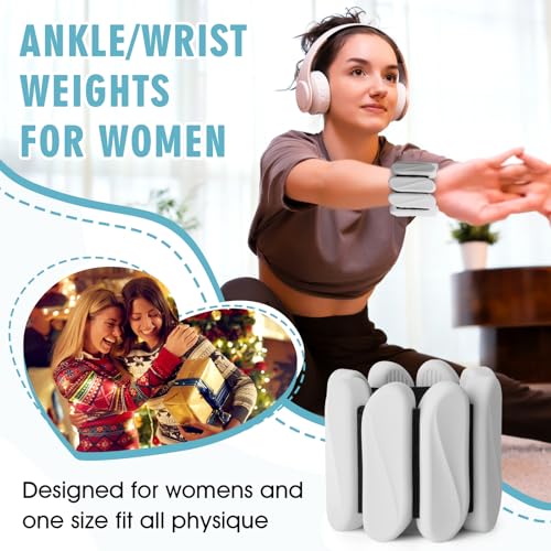 Wrist Weights, 2Pack Wrist Ankle Weights for Women & Men, 2lb Adjustable Silicone Arm and Leg Weighted Bangles(1LBs Each), Fits for Yoga, Pilates, Home Gym, Jogging, Cardio, Strength Training - color: Grey