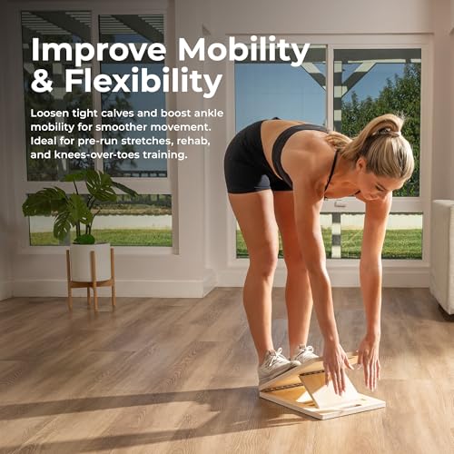Sunny Health & Fitness Calf Stretcher and Foot Rocker for Plantar Tight Calves Relief Hamstring Ankle Strengthener Facetious Sling Stretch Fighter Stretching Device Mobility - style: Tan