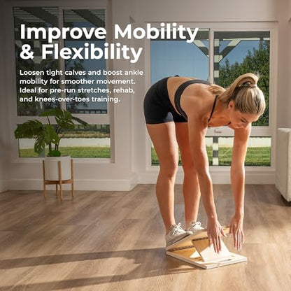 Sunny Health & Fitness Calf Stretcher and Foot Rocker for Plantar Tight Calves Relief Hamstring Ankle Strengthener Facetious Sling Stretch Fighter Stretching Device Mobility - style: Tan