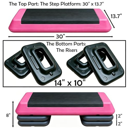 Aerobic Step Platform Height Adjustable Workout Step - color: Double-layer Base-Rose & Black