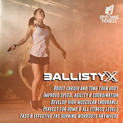 Ballistyx Jump Rope - Premium Speed Jump Rope with 360 Degree Spin, Steel Handles, Silicone Grips and 2 x Adjustable Cables - for Crossfit, Gym & Home Fitness Workouts & More