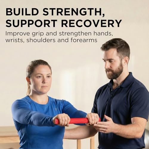 THERABAND FlexBar Resistance Bar, Light, Red Flex Therapy Bar for Physical Therapy, Wrist & Forearm Exercise Equipment, Non Slip Grip, Compact Design - color: Red - Light, style: New Version