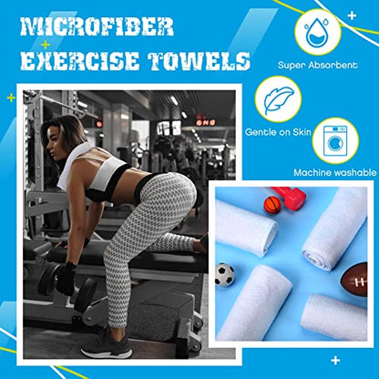 12 Pcs Microfiber Workout Gym Towels, 360 GSM 12x30 Inch Fast Drying Yoga Towels for Sweat, Soft Gym Towel for Men Women Travel Sports(White)