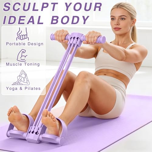 Upgraded Pedal Resistance Bands with Handles, 6-Tube Multifunction Stretching Workout Band for Abdomen Waist Arms Legs Training, Exercise Bands for Women (Purple)