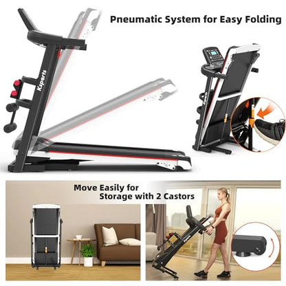 Foldable 16.5 Inch Cardio Fitness Portable Treadmill with Bluetooth Connectivity, LCD Display, and Tracking Apps for Home Gym Equipment, Black - color: Black Medium