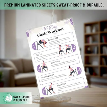 Chair Yoga Chart for Seniors & Beginners - Set of 6 Laminated Workout Posters - Gentle Seated Exercises for Stiffness, Joint Pain & Stress Relief - Easy to Follow 30-Day Challanges Home Workout Guide