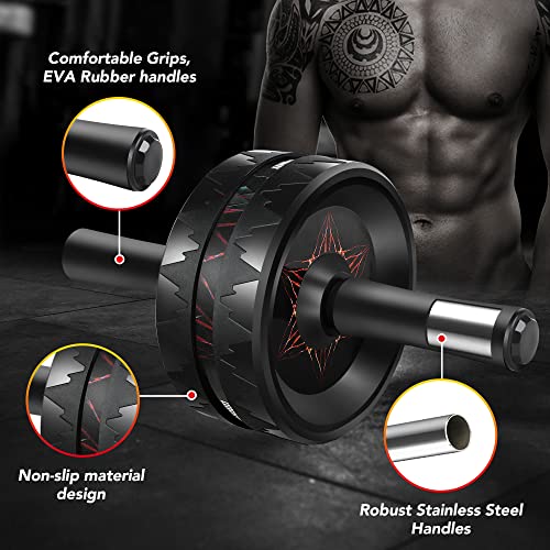 Home Gym Workout Set – Doorway Pull Up Bar No Screws & Ab Roller Wheel with Knee Pad, Full Body Strength Training Equipment for Core, Abs, Arms & Upper Body, Portable Fitness Kit for Home & Travel