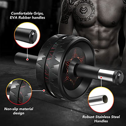 Home Gym Workout Set – Doorway Pull Up Bar No Screws & Ab Roller Wheel with Knee Pad, Full Body Strength Training Equipment for Core, Abs, Arms & Upper Body, Portable Fitness Kit for Home & Travel