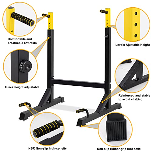 Dip Station Adjustable Parallel Bars For Home, Dip Stand With Two Safety Connectors And 6 Height Level, Multi-Function Dip Machine With 500 LBS Loading Capacity