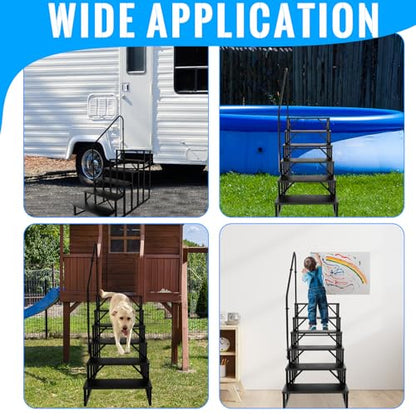 RV Stairs 6 Step Ladder, RV Steps Anti-Slip, Hot Tub Steps with Handrail, 660 lbs RV Ladder for 5th Wheel RV, Mobile Home Stairs - style: 6 Step