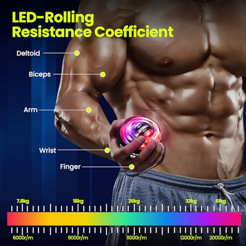 Torque Ball Hand Exerciser, Grip Strength Trainer, Forearm Strengthener, Hand Strengthening Devices,Wrist Power Gyro Ball,Wrist Strengthener, Finger Exerciser with Auto-Start LED Lights and Digital Display - color: Black