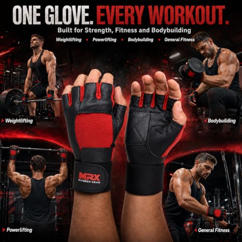MRX Weight Lifting Gloves Gym Fitness Exercise Bodybuilding Workout Powerlifting - color: Red, size: X-Large