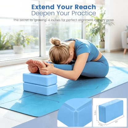 Foldable Yoga Mat and Blocks Set for Women with 2 Pack Yoga Blocks and Strap,Thin Non Slip Pilates Mat with Bag, Home Workout Equipment Essentials Starter Kit for Beginners Full Body Toning - color: Blue