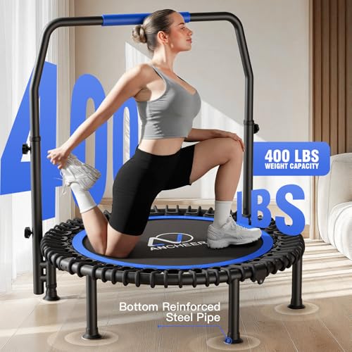 ANCHEER Trampoline, 40" Mini Rebounder Trampoline for Adults/Kids with 4 Level Adjustable Foam Handle,Bungees Fitness Trampoline Indoor/Outdoor, 400LBS Exercise Trampoline for Home, Garden, and Gym