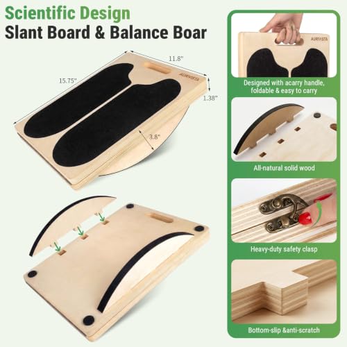 Wooden Slant Board, 2-in-1 Adjustable Calf Stretcher, 300lb