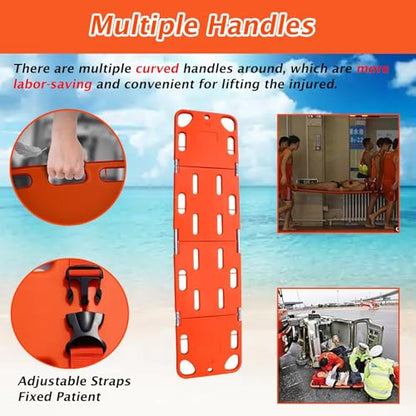 PE Spine Board Stretcher, Foldable Water Floating Stretchers with 3 74.8 IN Black Adjustable Straps, 2 & 4-Fold First Responder Backboard for Emergency Rescue(75.2x18.5x1.2 in/191x47x3cm-4 Fold) - size: 75.2x18.5x1.2 in/191x47x3cm-4 Fold