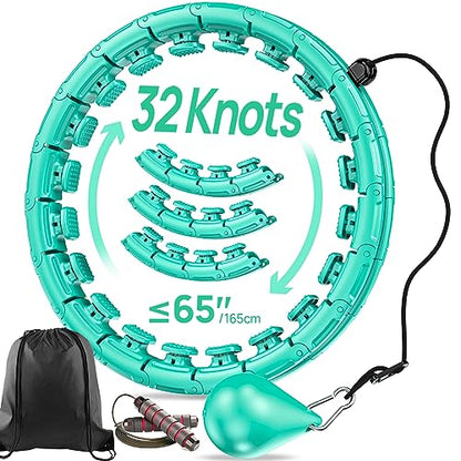 Weighted Exercise Hoop Plus Size, 32 Detachable Knots for Adults & Beginners, 2 in 1 Abdomen Fitness Massage Non Fall Smart Hooola Hoop with Auto Spinning Ball