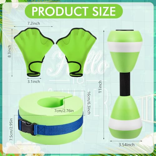 Water Aerobics Set Aquatic Exercise Set Include Water Foam Dumbbell Swim Aquatic Cuffs Ankle Arm Swimming Glove Pool Resistance Weights Pool Fitness Equipment for Training - color: Green
