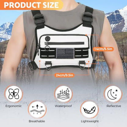 Muserise Sports Chest Bag For Men Women, Water Resistant Lightweight Front Chest Pack, Running Vest Bag With Built-In Phone Holder & Extra Storage For Workouts, Running, Cycling (White)