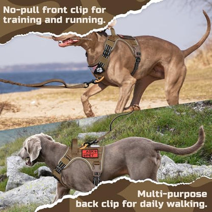 rabbitgoo Tactical Dog Harness for X-Large, No Pull Military Service Vest - color: Brown, size: X-Large