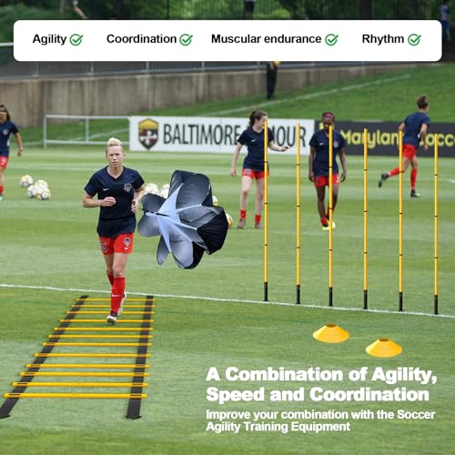24Pcs Soccer Agility Training Equipment Set Ultimate Agility Poles Cones Ladder More for Quick Assembly and Easy Portability Suitable for All Skill Levels Enhance Speed Agility Training