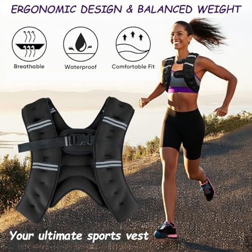 Weighted Vest for Women and Men, 8/12/16/20lb Weight Vest with Reflective Stripe for Workout, Strength Training, Running, Fitness, Muscle Building, Weight Loss, Weightlifting - size: 8lb