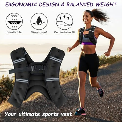 Weighted Vest for Women and Men, 8/12/16/20lb Weight Vest with Reflective Stripe for Workout, Strength Training, Running, Fitness, Muscle Building, Weight Loss, Weightlifting - size: 8lb