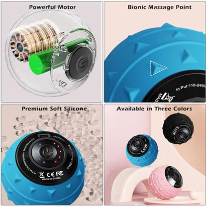 5-Speed Vibrating Massage Ball: Silicone Electric Massager with Auto Shut-Off, Physical Therapy Ball for Fitness, Mobility, and Relaxation, Wellness Gift (Blue) - color: Blue