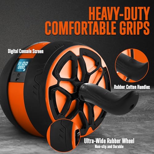 Digital Ab Roller Wheel - Ultra Wide Ab Wheel with Pilates Mat, for Abdominal and Core Strength Training with Exercise Program, With Rubber Handles, Overall Strength Builder for Men and Women