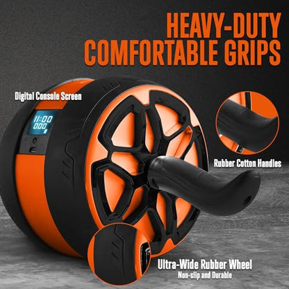 Digital Ab Roller Wheel - Ultra Wide Ab Wheel with Pilates Mat, for Abdominal and Core Strength Training with Exercise Program, With Rubber Handles, Overall Strength Builder for Men and Women