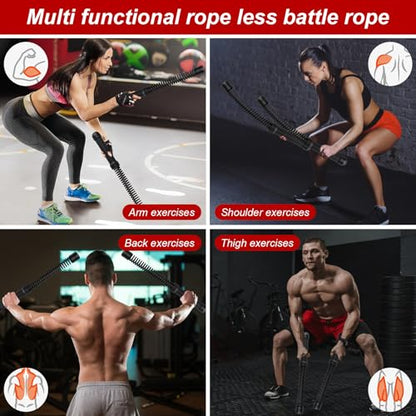 Ropeless Battle Ropes for Home Gym with Non-Slip Gloves, 2Pcs Portable Cordless Home Gym Equipment，Weighted Ropeless Battle Ropes for HIIT Workouts, Cardio, Muscle Training (Black)