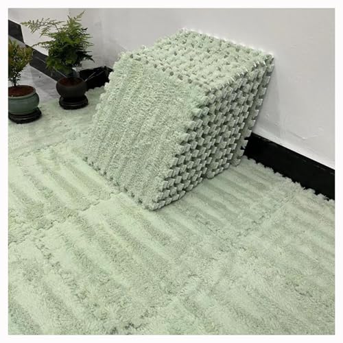 12 Pieces Thickened Plush Foam Interlocking Floor Mat,Fluffy Square Foam Tiles with 12 Edgings,Soft Anti-Slip Puzzle Area Rug Playmat for Bedroom,12X12inch,12 Tiles/11.6 Sq.Ft,Green - color: Green
