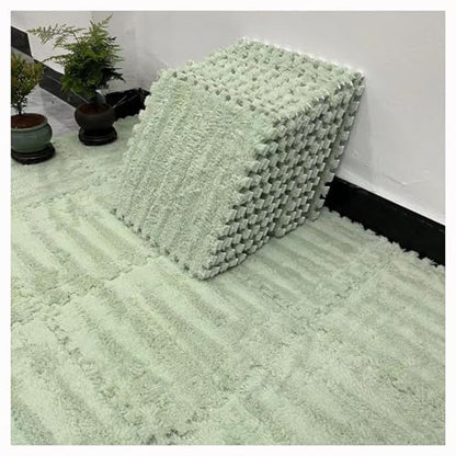 12 Pieces Thickened Plush Foam Interlocking Floor Mat,Fluffy Square Foam Tiles with 12 Edgings,Soft Anti-Slip Puzzle Area Rug Playmat for Bedroom,12X12inch,12 Tiles/11.6 Sq.Ft,Green - color: Green