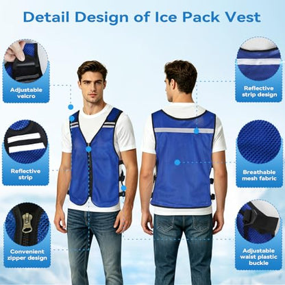 Cooling Vest for Hot Weather, Adjustable Cooling Jacket Safety Vest/Running Lightweight Vest/Reflective Vest/Ice Vest - color: Blue, size: XX-Large