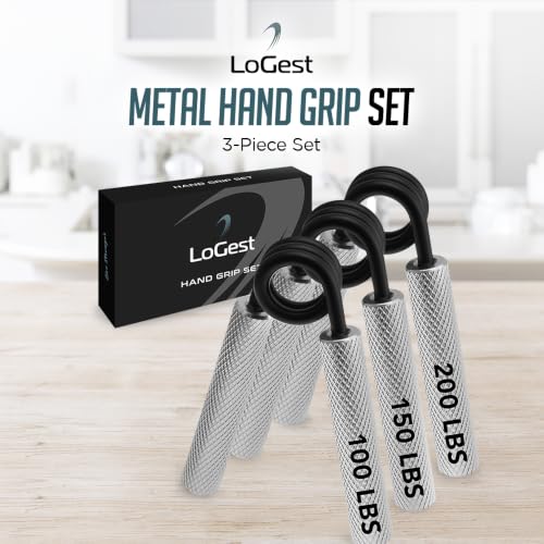 Logest Metal Hand Grip Set, 100LB-200LB 3 Pack 50LB-200LB 4 Pack No Slip Heavy-Duty Grip Strengthener with Gift Box, Great Wrist & Forearm Hand Exerciser, Home Gym, Hand Gripper Grip Strength Trainer