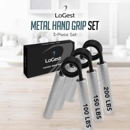 Logest Metal Hand Grip Set, 100LB-200LB 3 Pack 50LB-200LB 4 Pack No Slip Heavy-Duty Grip Strengthener with Gift Box, Great Wrist & Forearm Hand Exerciser, Home Gym, Hand Gripper Grip Strength Trainer